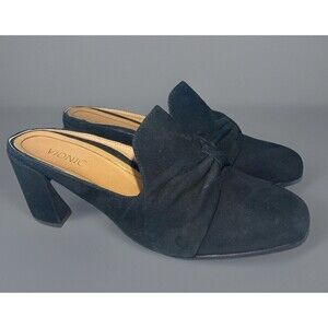 Vionic Presley Mule Women's Size 7 Black Suede Block Heel Casual Bow Shoe Comfy